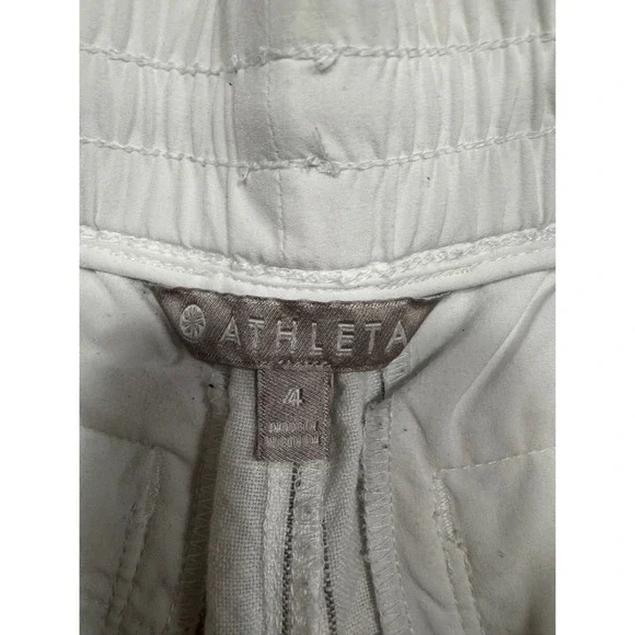 Athleta Shorts Size 4 White Linen Blend Pinstripe Athleisure Casual Drawstring - Picture 3 of 4